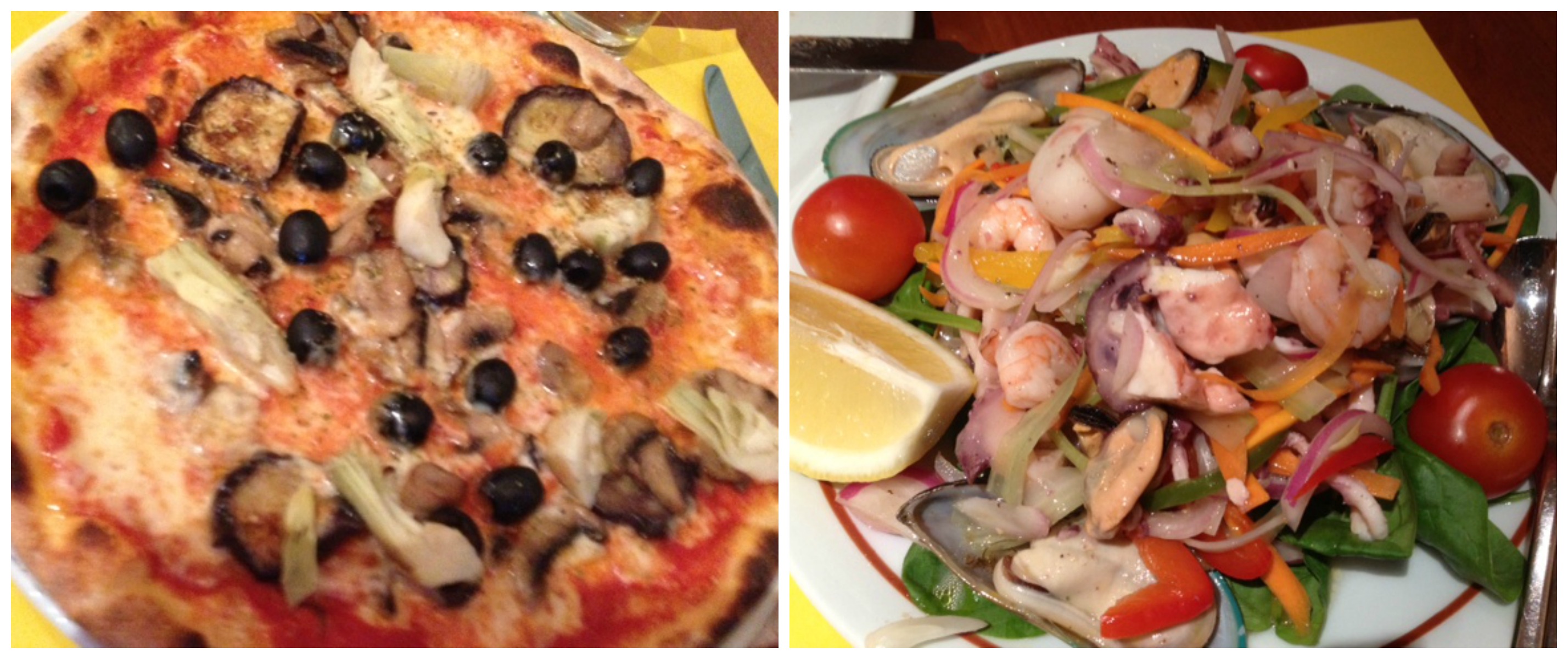 Veggie Pizza & Seafood Salad