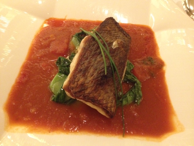 Sea bass with a Spicy Tomato-Orange Sauce & Pok Choy