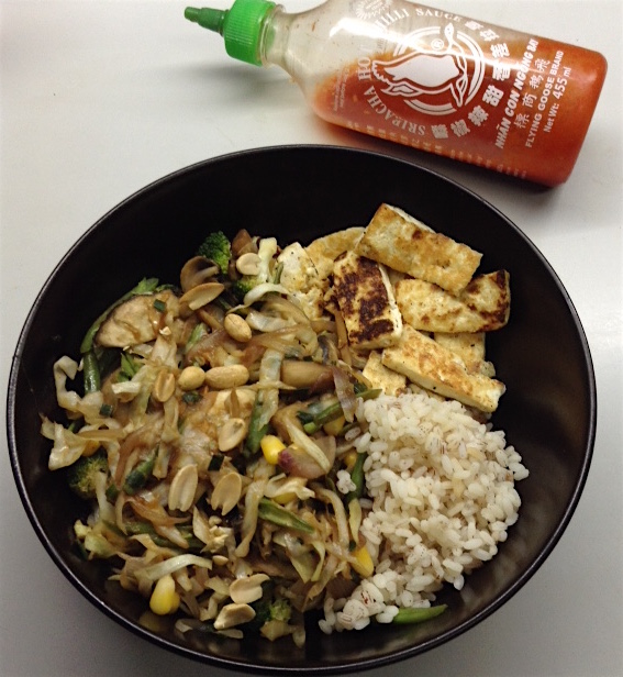 Tofu & Brown Rice Stir Fry with Sriracha